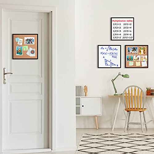 Cork Bulletin Board and Magnetic Dry Erase White Board for Wall, 4-Pack 12" X 12" Square Tiles with Black Framed Combination Board¡¦