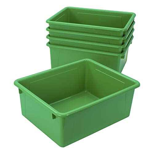 Storex Letter Size Deep Storage Tray ? Organizer Bin with Non-Snap Lid for Classroom, Office and Home, Green, 5-Pack (62547A05C), 10 x 13 x 5 Inches
