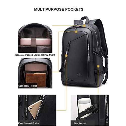 DYJ Vegan Leather Laptop Backpack for Women&Men, PU Vintage Travel Daypacks with USB Charging Port 17 Inch Laptop
