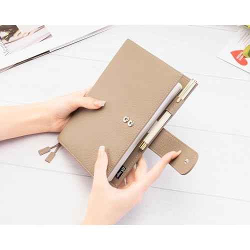 B6 Leather Planner Cover for Stalogy, Midori, Leuchtturm1917, and More - with Pen Loop, Card Slots, Back Pocket, and Bookmarks (Taupe)