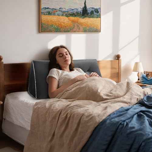 Headboard Wedge Pillows Twin/Twin XL, Ergonomic Bed Triangular Headboard Pillow, Thickened Backrest Cushion for Reading in Dorm Bed Sofa, Dark Grey, 39in