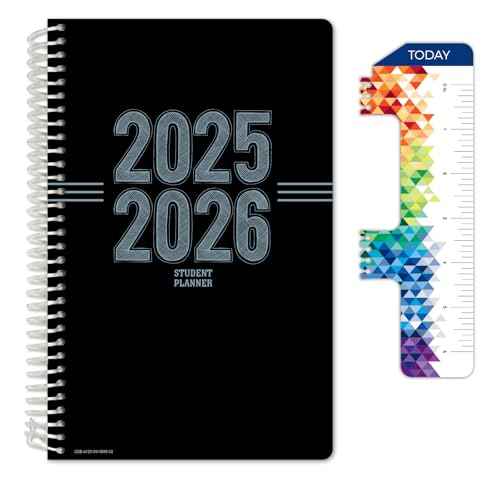 Global Datebooks Dated Middle School or High School Student Planner for Academic Year 2025-2026 Includes Ruler/Bookmark and Planning Stickers (Matrix Style - 5.5"x8.5" - Triple Stripe)