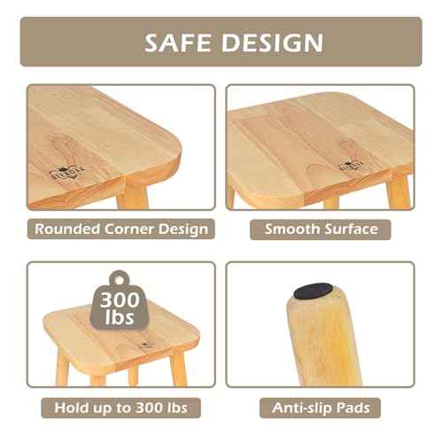 BEE&OAK 11 Inch Wooden Step Stools for Adults, Solid Rubber Wood Non-Slip Step Foot Stool, Heavy Duty 300 lbs One Step Stool for Bedroom, Bathroom, Kitchen,Outdoor (Natural)