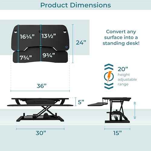 VERSADESK PowerPro¢â 36 Inch Electric Standing Desk Converter, Height Adjustable Sit to Stand Up Desk Riser, Laptop and Dual Monitor Desktop Workstation with Wide Keyboard Tray and USB Port, Black