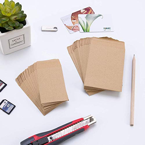 Peony Man 200 Pack 2.25x3.5 Inch Kraft Self-Adhesive Envelopes for Seeds Coins Stamps
