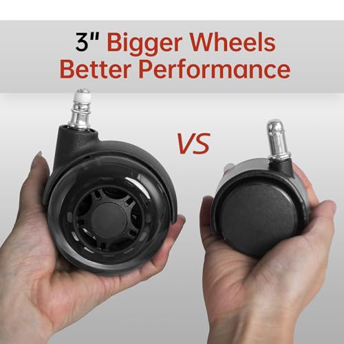 BILKOH 3-Inch Office Chair Wheels - Double Rollerblade, Ultra Quiet, Heavy-Duty (Set of 5) Black