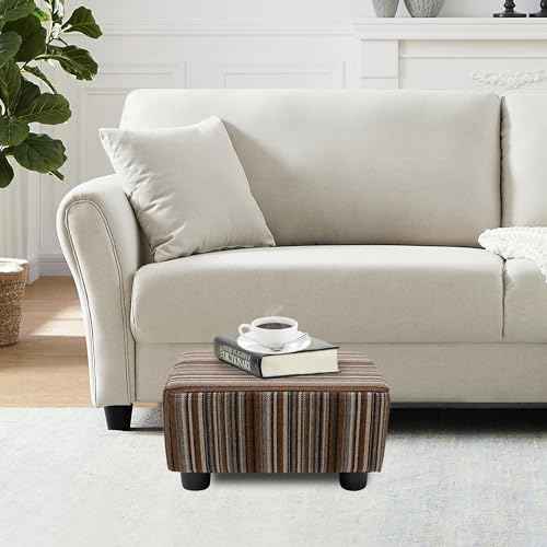 CAROLMADE Small Foot Stool Ottoman Footstool with Legs Under Desk Footrest for Living Room Bedroom and Office,Linen-Stripe Brown