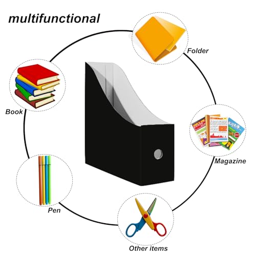 Limitliho 6-Pack Black Cardboard Magazine Holder for Desk or Shelves - 10.6"H x 10.2"L x 3.5"W