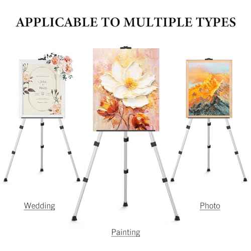 Portable Art Painting Easel Stands - Adjustable Display Artist Tripod Metal Easels with Bags for Table-Top/Floor Painting, Height from 17 to 66 inches, Sturdy for Drawing, Displaying - Silver