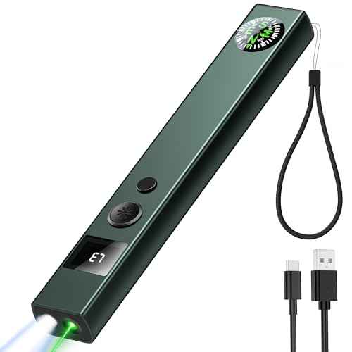 Laser Pointer with Green Light and Flashlight, Long Distance Laser Pointer for Presentations with Compass and Display Screen, USB Type C Rechargeable Work Light for Outdoors, Emergency, Work