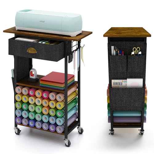 Craft Organizers and Storage Cart: Craft Room Cart for Organizing Cutting Accessories and Machine, Vinyl Roll Storage and Organization Holder, Heat Press Stand Table with Wheels