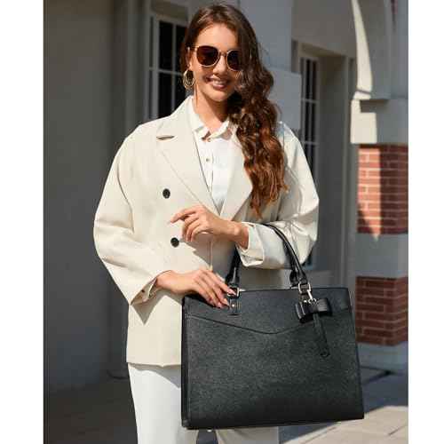 Laptop Bag for Women, 15.6 Inch Computer Tote Bag Leather Work Bag Business Office Briefcase, Computer Tote Bag (Black)
