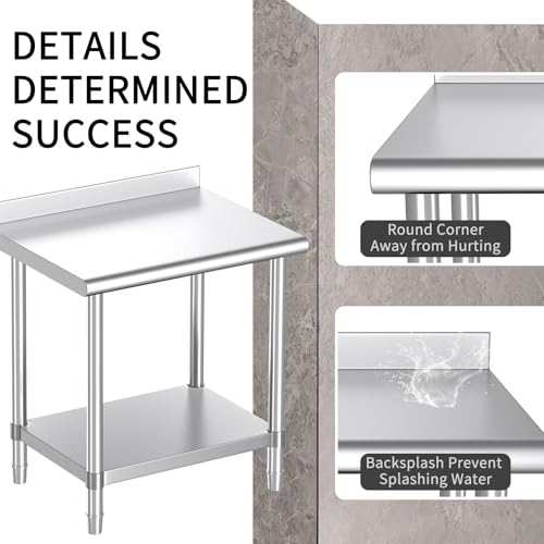 30" x 24" Stainless Steel Commercial Prep Table with Backsplash & Adjustable Undershelf