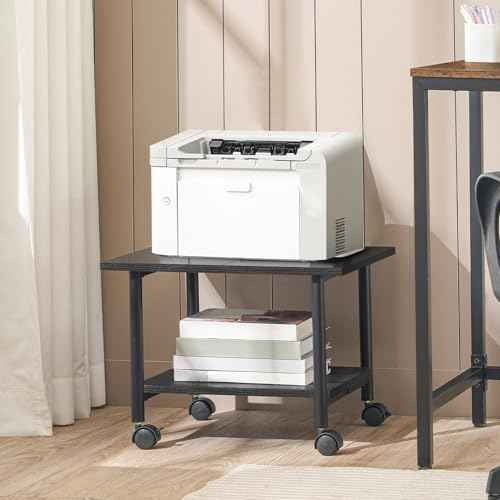 HOOBRO Printer Stand, 2-Tier Industrial Under Desk Printer Cart with Shelf, Mobile Heavy Duty Storage Rack on Wheels for Home, Office, Black BB02PS01G1