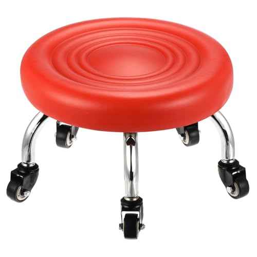 PATIKIL Low Rolling Stool with Wheels PU Leather Low Roller Seat Chair for Home Office Garage Shop, Red