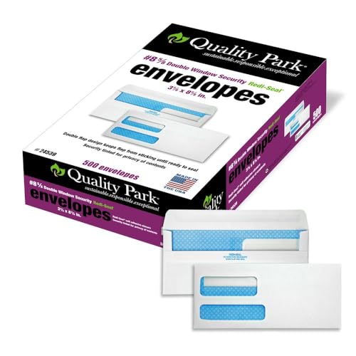 Quality Park #8 5/8 Security Double Window Self Seal Envelopes 500 Count