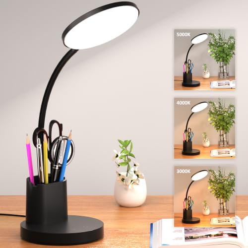 Vicsoon Black LED Desk Lamp with Pen & Phone Holder, Dimmable Multi-Color