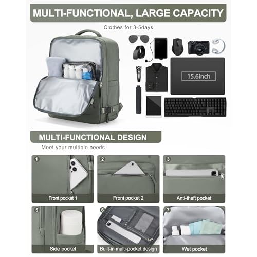 winspansy Large Storage Vacuum Compression Travel Backpack Seal Bags with Pump Clothing 18x14x8 Personal Item Work Carry on Business Vacpack College Laptop Backpack for Women Men Dark Green