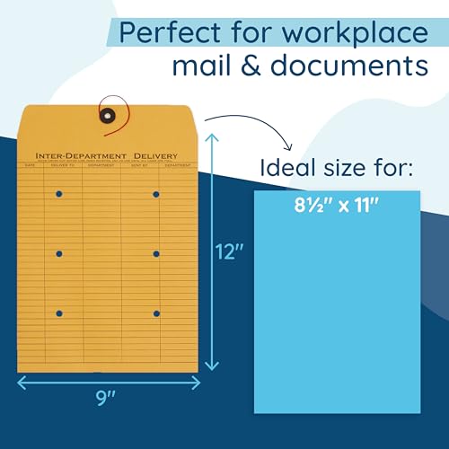 Blue Summit Interoffice envelopes with String 9x12, String Tie, Brown Kraft, Interdepartment Envelopes, 9 x 12 Inches ? 100 Envelopes