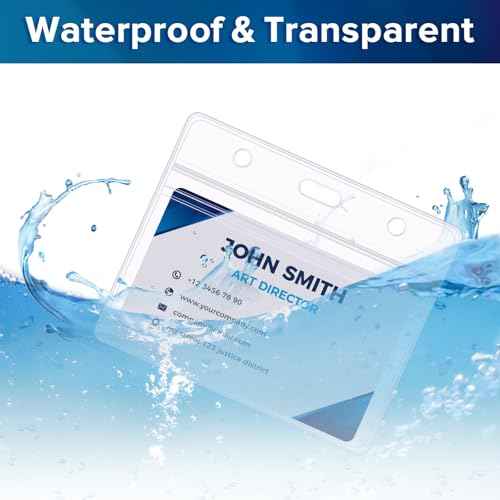 50 Pack Extra Thick Horizontal Badge Holder Plastic Clear ID Card Holder with Resealable Zip Waterproof Name Tag Holders