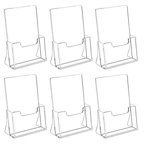 HIIMIEI Brochure Holder 8.5 x 5.5 inches, Acrylic Flyer Holder with 6 Pack, Plastic Stands for Displaying Magazines, Pamphlets, Literature, Brochures, Booklets, Menu