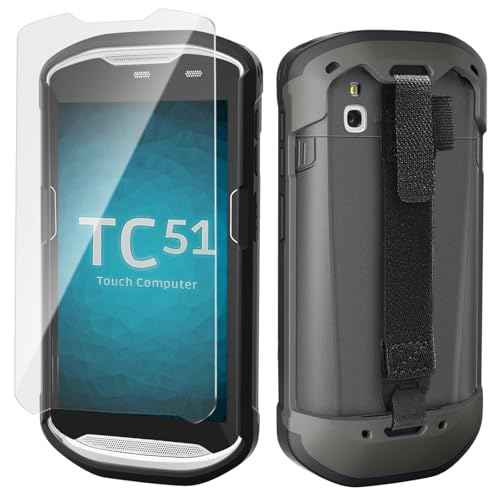 Protective Case Cover for Zebra TC51 TC52 TC56 TC57 TC510K Rugged Boot with Hand Strap for Zebra Phone Case with Tempered Glass (Black)