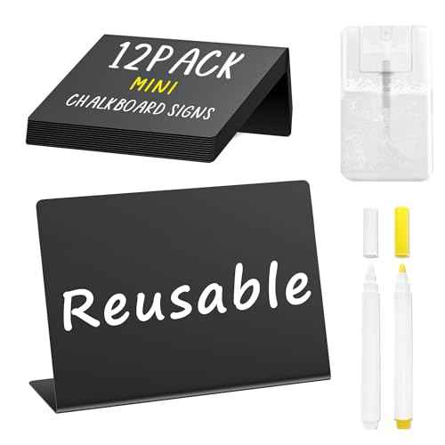 PigPotParty 12 Pcs Food Labels for Party Buffet w/Cleaning Spray, 4"x3" Mini Chalkboard Signs for Food Display, Table Place Cards - Name Tags- Small Chalk Board Signs, w/ 2 Markers