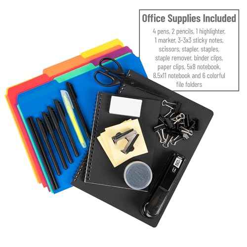 Mind Reader Desktop Organizer with Office Supplies Included, Vertical File, Storage, Metal, 12.5"L x 9"W x 7.25"H, Black