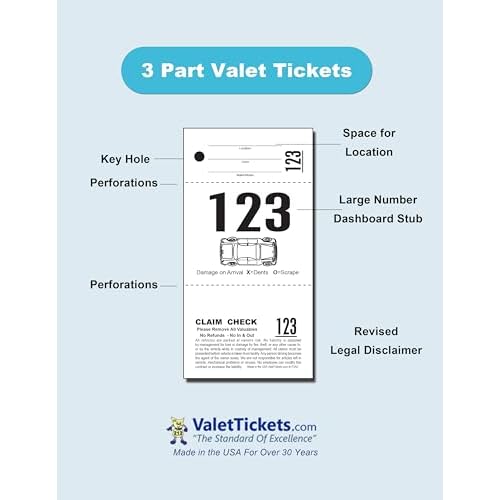 3 Part Custom Valet Parking Tickets 1000 Pack VT3-AC (Blue)