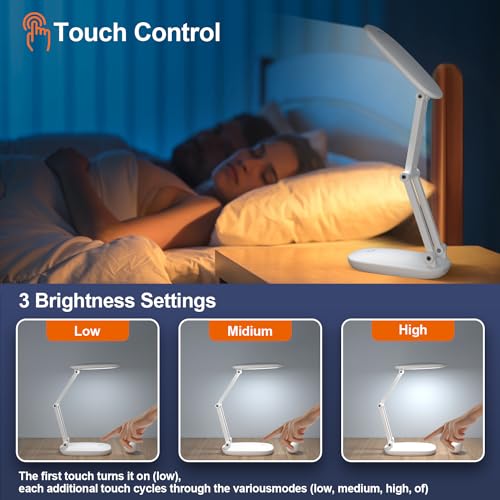 Akejrym White Rechargeable LED Desk Lamp - Foldable, Dimmable Office & Home Light