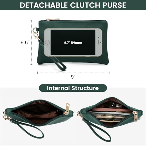 LOVEVOOK 17.3-inch Laptop Bag for Women, Large Capacity Travel Tote Bag with Clutch Purse 2PCs Set, Professional Business Computer Work Bag, Leather Shoulder Briefcase for Office Lady, Deepgreen