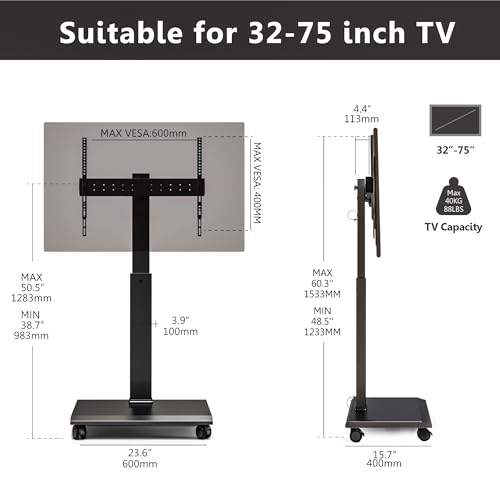 FITUEYES Rolling TV Stand with 40° Swivel, 32"-75" TV Compatibility, Black - Basic