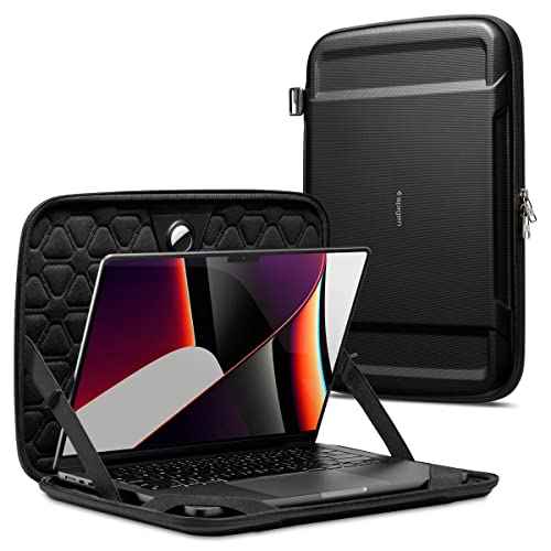Spigen Rugged Armor Hard Shell Laptop Sleeve Pouch Compatible with MacBook Air 13 Inch, MacBook Pro 14 Inch M3 & M2 Series, and 13-14 inch laptops - Black