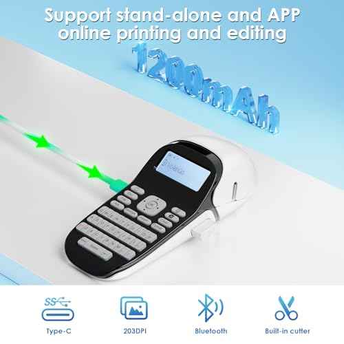 Label Maker Machine with Tapes, Label Maker Waterproof-Labels, Portable Rechargeable Labeler with 12mm-Tape, Bluetooth Backlit Labeling Machine, LT12 Handheld Label Printer for Office Home