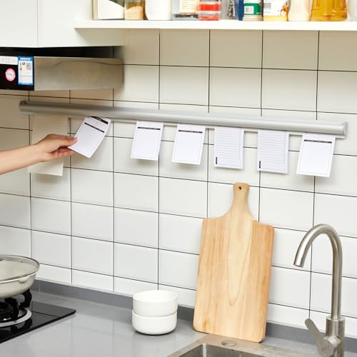 Henoyso 2 Pieces Restaurant Ticket Holder Receipt Holder Aluminum Order Ticket Rack Silver Kitchen Slide Check Rack for Office Cafes Pubs(44 Inch,Pen Slot)