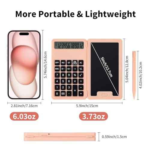 Desk Portable Basic Calculator with Notepad and Stylus, 12 Digit Large Display Multi-Function for Office, School, Home & Basic Financial (Pink)