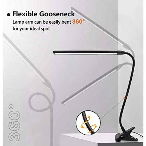 Clamp on Lamp, Clip Light, Desk Lamps 3 Color Temperature Setting, 10 Brightness Levels, 2m USB Cord Power Supply and AC Adapter Included, Pack of 2 (Black)