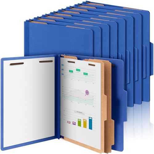 Skyygemm 12 Pcs Classification Folders Letter Size Bulk - 2 Dividers Pressboard File Folder with 3.5 Inch Expansion, 2 Prongs Fastener, Heavy Duty Office File Organizer for Teacher Medical (Dark Blue)