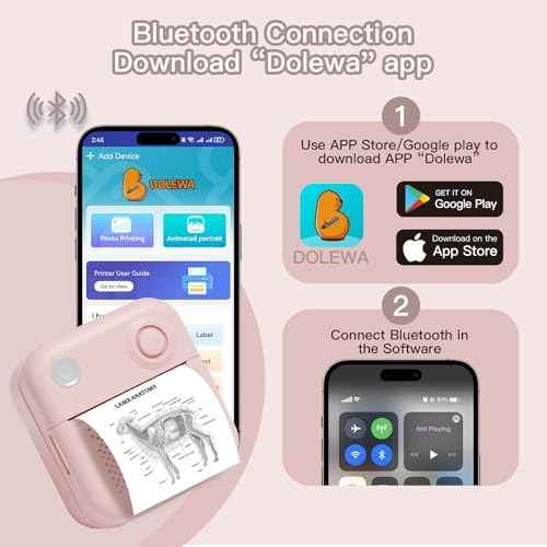 Sticker Printer Print Pods, Little Printer with 7 Rolls Thermal Printing Paper, Inkless Sticker Maker Bluetooth for DIY,Crafts,Journal,Study,Work,Compatible Phone&Tablet (Pink)
