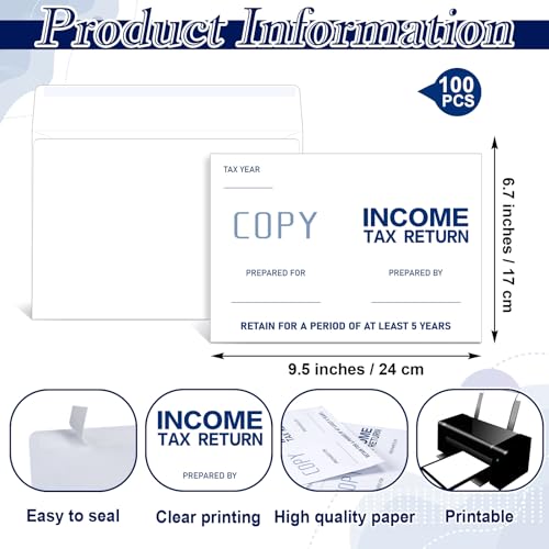 Sayglossy 100 Pcs White Tax Return Envelopes 9.5 x 6.7 Inch Security Booklet Office Supplies