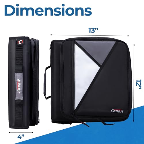 Case-it School Zipper Binder 2 Inch O-Rings Jet Black 1 Pack - Holds 350 Sheets