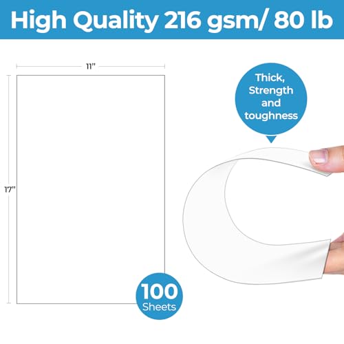 100 Sheets White Cardstock Paper - Ohuhu 11 x 17 Eco-Friendly Cover Card Stock Legal Printer Paper for DIY Making Cards Invitations Crafting Crafts Arts Ledger Tabloid Posters - 80 lb