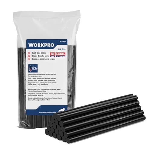 WORKPRO 50-Pack Full-Size 0.43" x 8" Black Hot Glue Sticks for Glue Guns