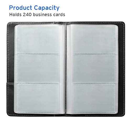 Sooez Leather Professional Business Card Book Holder Organizer, 240 Capacity Credit Card Booklet, PU Name Cards Holder Storage File for Men Women, 7.7 x 4.5 Inch, Black