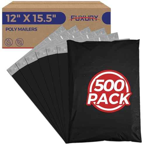 Fuxury 500 Pcs 12x15.5" Poly Mailers,Black Shipping Bags Bulk for Clothing,Strong Adhesive Sealing, Waterproof, Tear-resistant Postal Mailing Poly Bags for Books,Accessories,Business