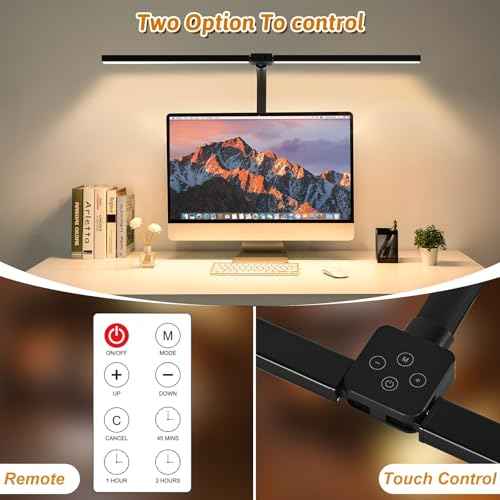 LED Desk Lamp for Office Dorm Home - Eye Caring Desk Light with Timer, Remote Control 24W Brightest Dual Screen Computer Monitor Gooseneck Dimmable Table lamp with Anti-Glare Cover Base