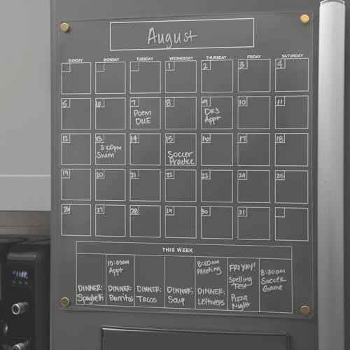 Acrylic Magnetic Calendar for Refrigerator - Clear Dry Erase for Fridge | with Monthly Grid And Weekly Planner Section | 15¡¯¡¯x17¡¯¡¯ Vertical Magnetic Fridge Calendar 2025 | with Gold Magnets