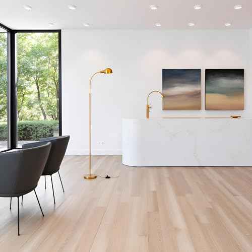 Adjustable LED Floor Lamp with Flexible Gooseneck, Rotatable Shade, E26 Socket, Sturdy 10" Base ? Modern Reading Light for Living Room, Bedroom, Office (Golden)