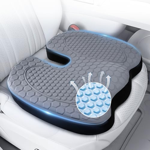 Kingfun Seat Cushion - Foam Seat Cushion for Office Chairs & Car Cooling Gel Memory - Seatssciatica & Hip & Coccyx Pain Relief Desk Chair Cushion for Long Sitting Office Workers, Gaming, Car Drivers