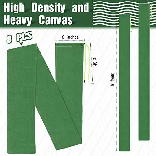 Threan 8 Pcs Long Canvas Sandbags for Flooding Sand Tube Bags Flood Protection Thickened Reusable Rain Wind Flood Barrier with Elastic Band Water Barrier Tube for Door Rain Control, Green (6ft)